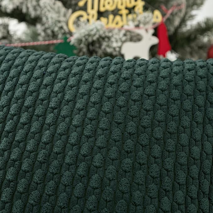 Kevin Textile Christmas Decorative Pillow Covers Set of 2 Striped Plush Corduroy Pillows Pillowcases Boho Home Decor Cushion Covers for Couch Sofa Bed Living Room 26x26 Inch, Army Green