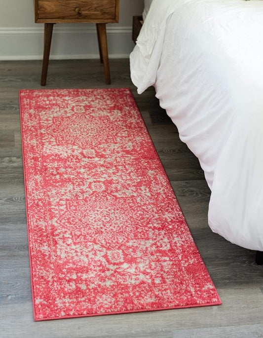 Rugs.com Arlington Collection Rug – 8 Ft Runner Pink Medium-Pile Rug Perfect for Hallways, Entryways