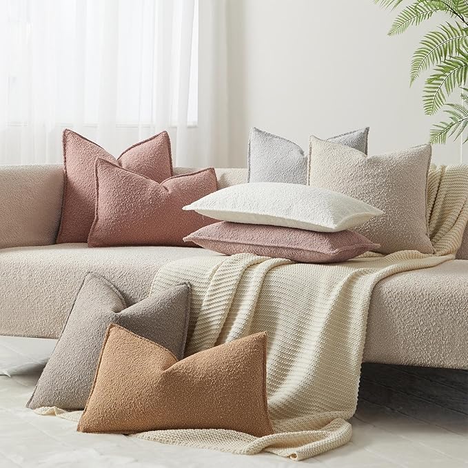 JUSPURBET Pink Decorative Pillow Covers 16x24 Set of 2 Throw Pillow Covers for Couch Sofa Bed Cozy Boucle Textured Lumbar Cushion Covers Cases with Hidden Zipper for Living Room Home Decor