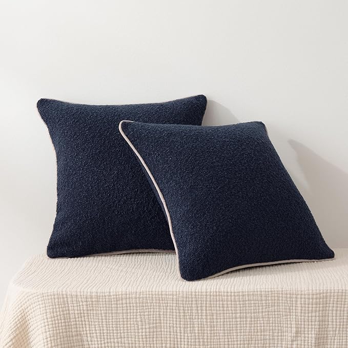 Amazon Basics Boucle Throw Pillow Covers for Couch, Living Room, Home Decor with Hidden Zipper, Blue, 20×20in, Pack of 2