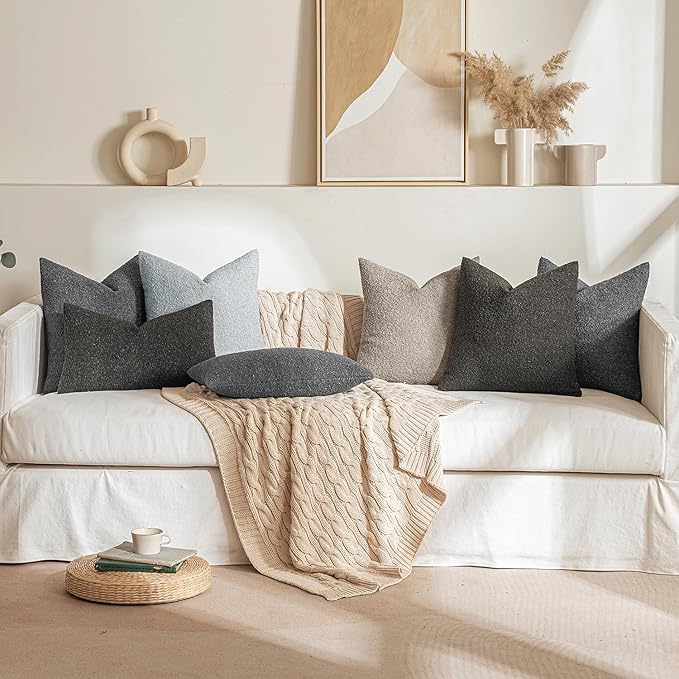 MIULEE 18x18 Inch Decorative Pillow Covers for Couch Bed Set of 2 Textured Boucle Neutral Winter Throw Pillows Light Taupe Accent Solid Cushion Pillowcases Sofa Livingroom Home Decor