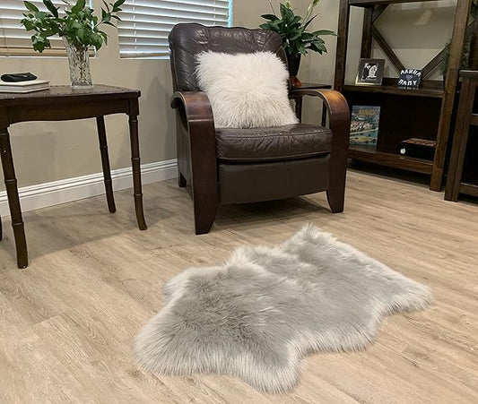 LAMBZY Faux Sheepskin Super Soft Hypoallergenic Silky Shag Rug for Living Room, Kids Room, Sofa (Single 2'x3', Grey)
