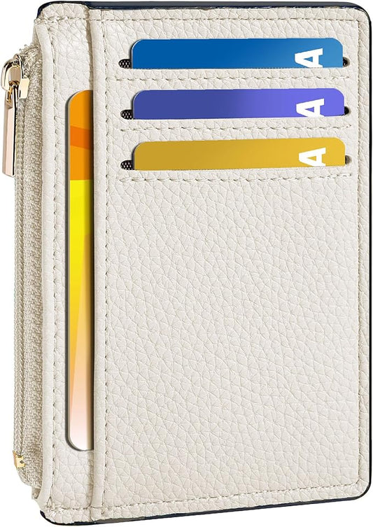 Tipmile Credit Card Holder for Women Slim Minimalist Front Pocket RFID Blocking Wallet Small Compact Card Case with ID Window, Cream White