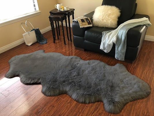 Free Shape Luxury Soft Fluffy Shag Area Rug Double 2'x6', 60x180cm - Vegan Fur Ultra Soft Indoor Carpet Nursery Rugs for Bedroom Home Decor, Dark Grey