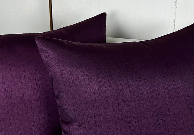 Aiking Home 24x24 Inches Faux Silk Square European Shams, Zipper Closure, Eggplant (Set of 2)