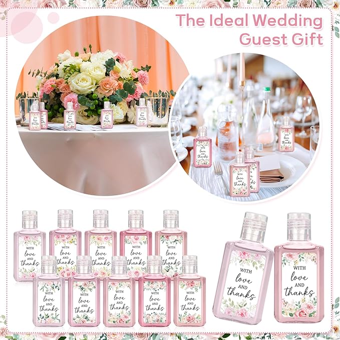 50 Pcs Pink Flower Mini Hand Sanitizer Bulk Thank You Gift Favors Small Hand Sanitizer for Guest 1fl oz Travel Size Hand Soap Gift for Wedding and Baby Shower Supplies