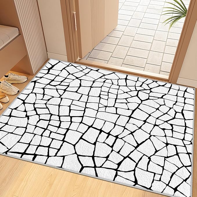 Black and White Area Rug, Abstract Rug, Contemporary Minimalist Rugs, Geometric Cracks Area Rugs, Modern Geometric Carpet for Living Room, Washable Non Slip Home Decor Mat 3x5