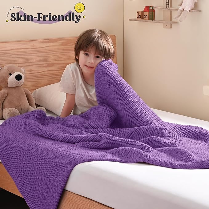 Guohaoi Knitted Weighted Blanket Kids (Purple 36"x48" 3lbs) No Beads Cooling Heavy Blanket, Home Decor Breathable Chunky Knit Throw Blanket for All-Season Use