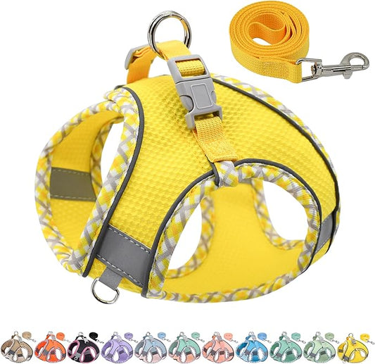 AIITLE Tiny Dog Harness - Lightweight Mesh Step-in Vest for Puppy, Reflective & Escape-Proof Design with High-Stick Magic Tape - Indoor/Outdoor Use for Chihuahua, Maltese, Shih Tzu(Yellow, XXXS)