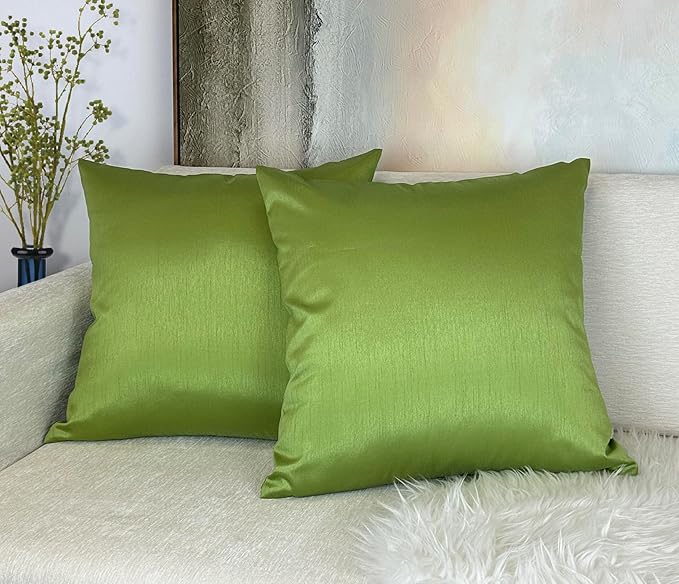 Aiking Home 26x26 Inches Faux Silk Square European Shams, Zipper Closure, Green (Set of 2)