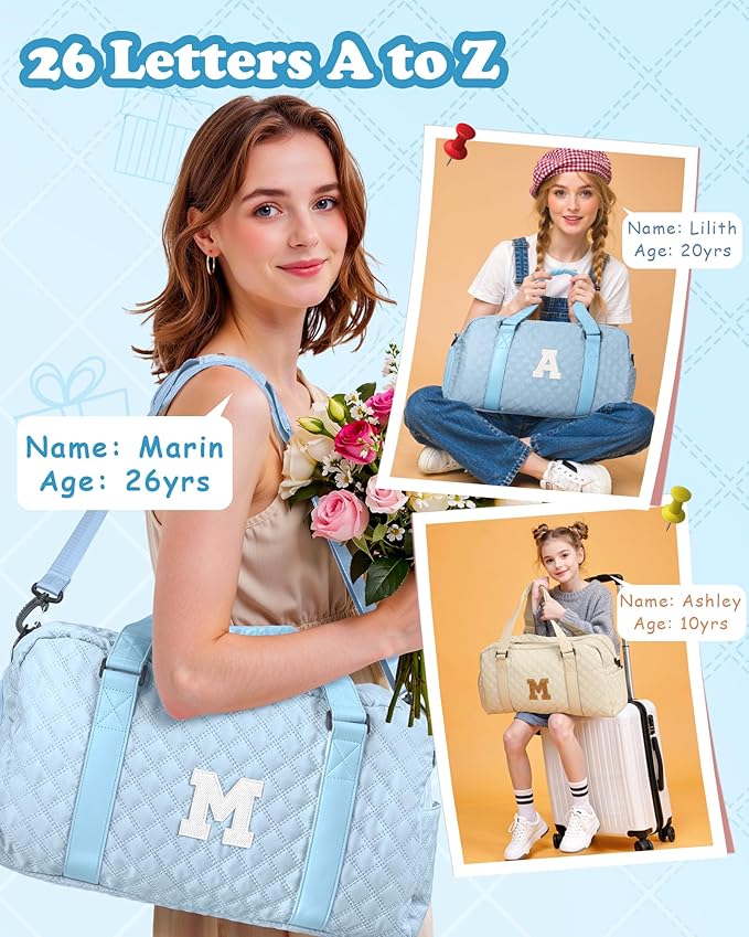 Elilier Travel Bags, Gifts for Friends Female Women, Initial Travel Duffel Bag, Gym Bag, Personalized Weekender Bag, Friend Wedding Girlfriend Birthday Gifts for Teen Girls, Graduation Gifts