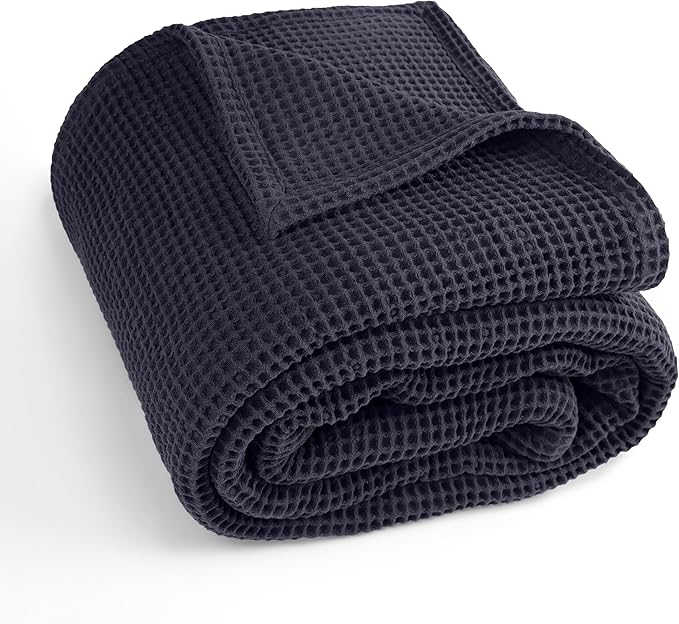 Organic Cotton Waffle Blanket Queen Size (90" x 90") Lightweight, Breathable and Soft, Luxurious Best Waffle Blankets All-Season - Summer, Spring, Winter (Grey)
