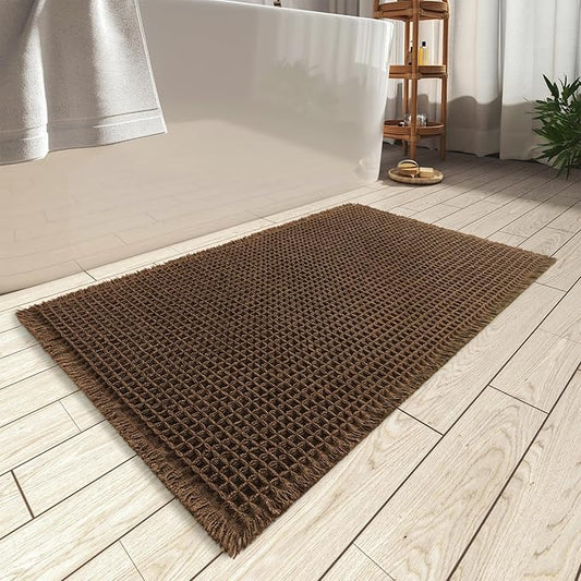 AMOAMI Upgraded Waffle Bath Mat, Super Absorbent Non Slip Bath Mats for Bathroom Floor, Machine Washable Bathroom Rugs with Tassels, Rubber Backed Bathroom Mats, Ultra Soft, 20" x 32",Terracotta