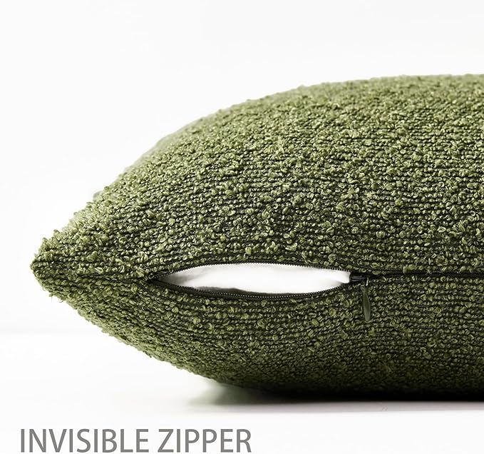 Boucle Decorative Throw Pillow Covers for Couch Set of 2, 20x20 inches, Olive