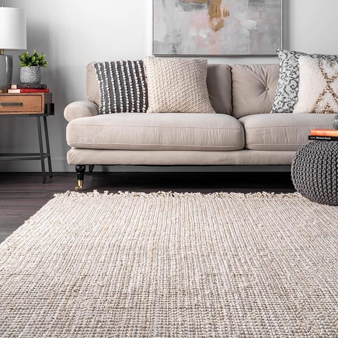Nuloom Daniela Off-White, 7'6" x 9'6", Handmade, Jute, Tassel, Soft and Textured, High Traffic, Stain Resistant, Easy Clean, Durable Area Rug for Bedroom, Living Room, Dining Space, Foyer, Entryway