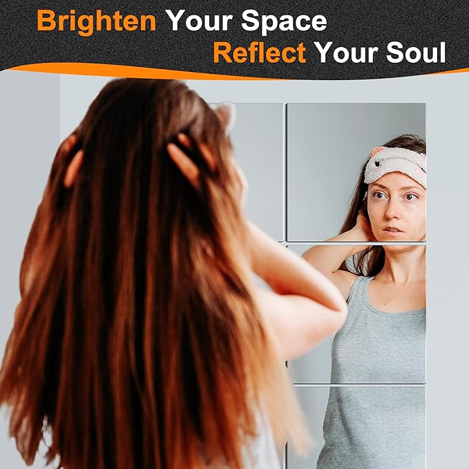 Delma Home Gym Mirrors, 12'' x 12'' Glass Mirror Tiles (8 PCS), Square Large Wall Mirror for Home Gym, Bedroom, Door,Bathroom, Frameless Mirror Sets