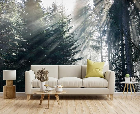 Forest in The Fog Wall Mural, Forest Wall Sticker Wallpaper, Non-self-Adhesive Wall Decorations（Non-self-Adhesive）