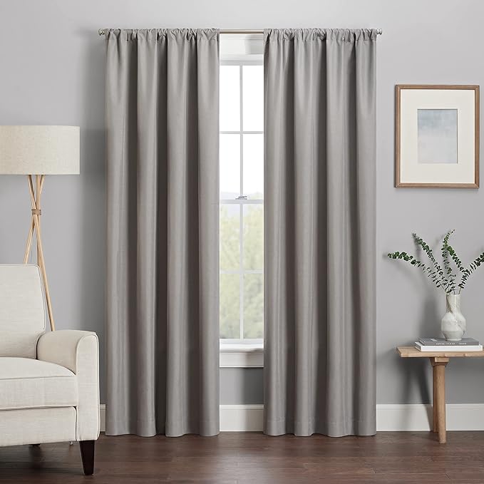 ECLIPSE Kendall Modern Blackout Thermal Rod Pocket Window Curtain for Bedroom or Living Room (1 Panel), 42" x 63", Grey