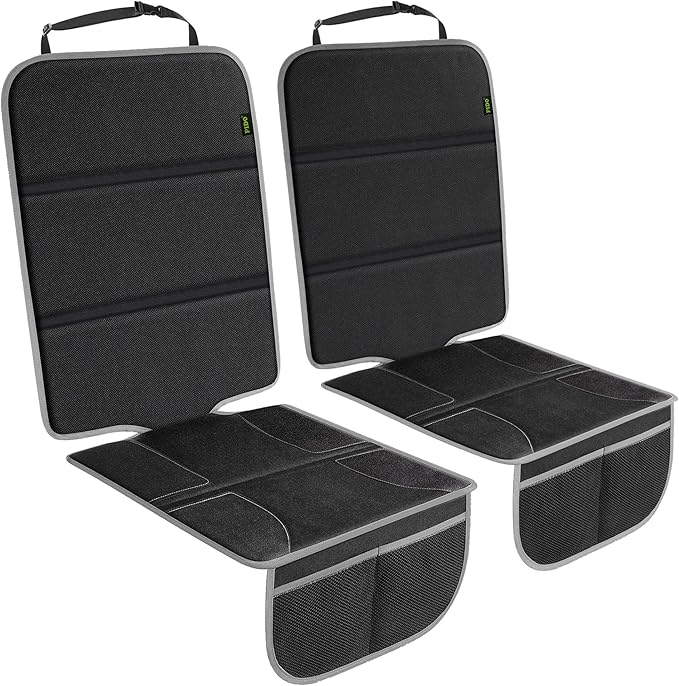 PIDO Car Seat Protector for Child Carseat with Thick Padding and Waterproof Fabric, 2 Pack Seat Cover Mat for Car Leather Upholstery (Black/Gray)