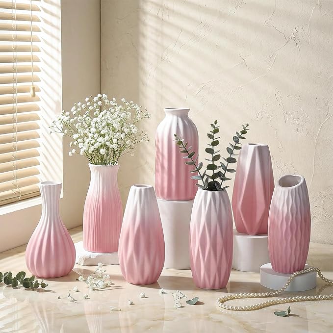 BEAHOT Ceramic Bud Vases Set of 12 – Gradient Pink and White Small Vases for Centerpieces – Elegant Mini White Bud Jars for Weddings, Home Decor, and Table Display – Perfect for Flowers and Gifts
