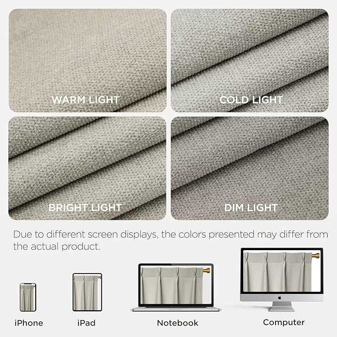 Joydeco Greyish White Pinch Pleated Thick Linen Curtains 90 Inch Long 2 Panel Set for Living Room, Double-Faced Curtain for Bedroom, Back Tab Blackout Drapes with Adjustable Hooks (40”W x90”L)