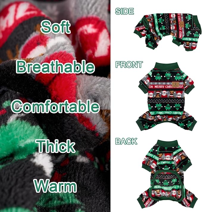 XPUDAC Christmas Dog Pajamas Fleece Dog Sweater Holiday Pet Outfit for Small Medium Dogs Girl Boy Puppy Clothes Onesie, L