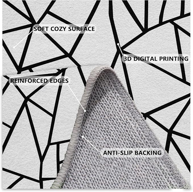 White and Black Rug - Black and White Rug, Geometric Area Rugs 3x4, Modern Abstract Rugs for Living Room Bedroom, Irregular Polygon Carpet Washable Non Slip Home Decor