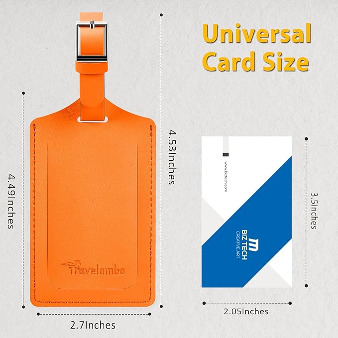Travelambo 8 Pack Luggage Tags Faux Leather for Suitcases Travel Bag Labels Travel Accessories Essential with Protection Cover ID (Orange)