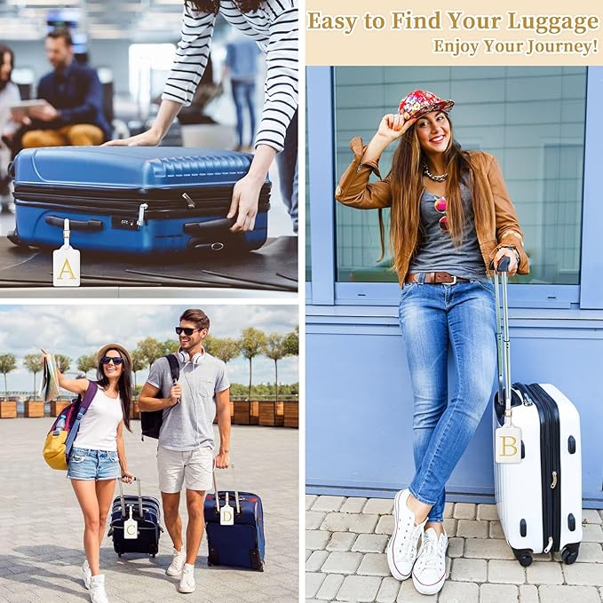 Personalized Initial Luggage Tags for Suitcase TSA Approved, White Leather Cute Luggage Tag with Privacy Cover Name Card, Embroidered Custom Luggage Tags Travel Baggage Tags Gifts for Women Kids(M)