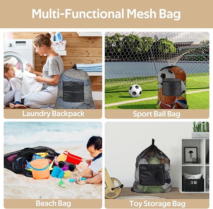 OTraki Drawstring Backpack 24x27 Inch Heavy Duty Mesh Laundry Bag Gym String Backpack Dirty Clothes Bags with Pocket & Adjustable Shoulder Straps Machine Washable for Swimming Yoga Beach Workout