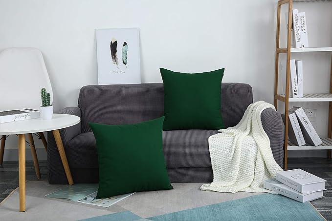 TangDepot Handmade Decorative Solid 100% Cotton Canvas Throw Pillow Covers/Cushion Covers, 45 Colors Available - (18" x18" , Deep Green, 2 Count (Pack of 1))
