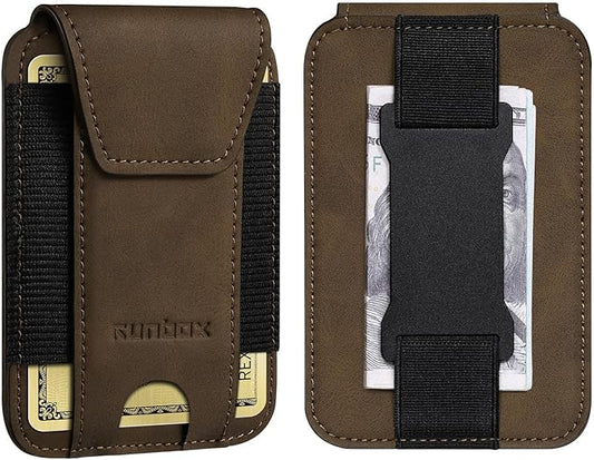 RUNBOX Slim Wallet for Men Front Pocket wallet with Cash Strap Minimalist Leather RFID Blocking wallet