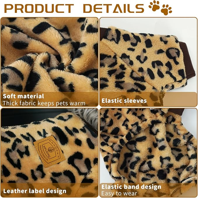 XPUDAC Dog Sweater Leopard Fleece Dog Pajamas for Small Medium Dogs Girl Boy Pet Winter Clothes for Winter Christmas(Large)