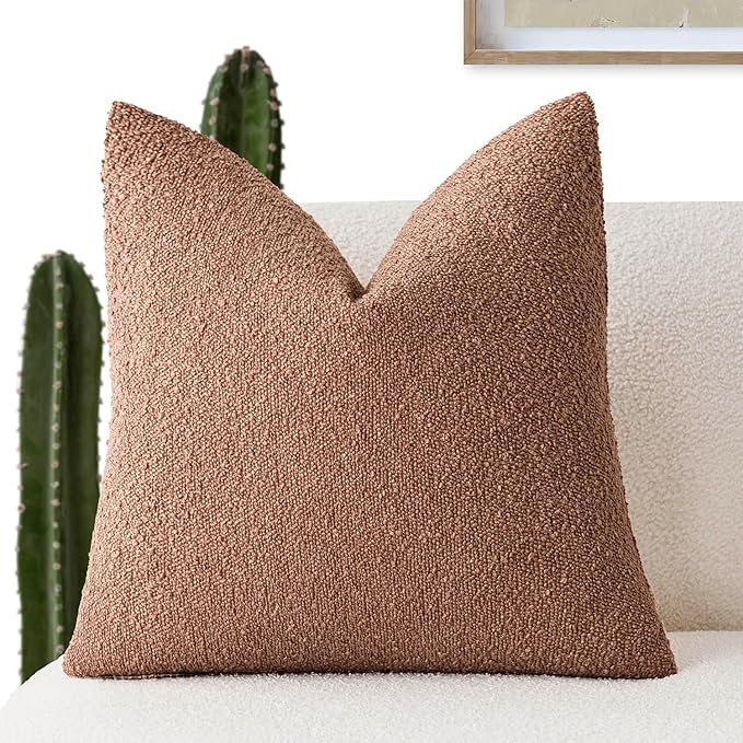 Foindtower Decorative Textured Boucle Throw Pillow Covers Accent Solid Pillow Cases Neutral Soft Cozy Couch Cushion Case for Chair Sofa Bedroom Living Room Home Decor 22x22 Inch,1PC,Dusty Orange Hazel