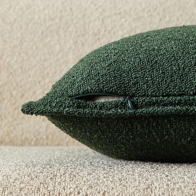 JUSPURBET Green Decorative Pillow Covers 12x20 Set of 2 Throw Pillow Covers for Couch Sofa Bed Cozy Boucle Textured Lumbar Cushion Covers Cases with Hidden Zipper for Living Room Home Decor