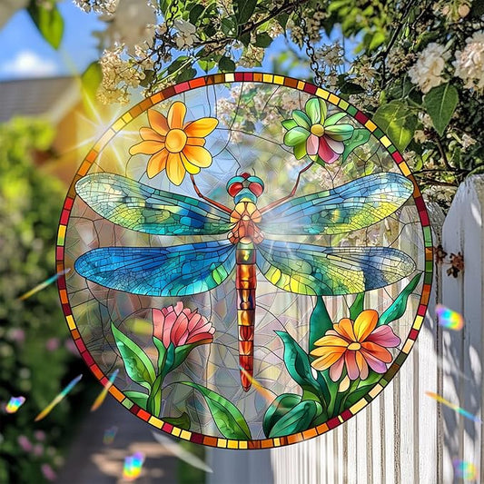 VAIIEYO Dragonfly Acrylic Sun Catcher Window Hanging Decoration, 7.8 Inch Double-Sided Light Reflecting Ornament for Window, Garden, Porch or Balcony Decor, Housewarming, Gift for Natural Lovers