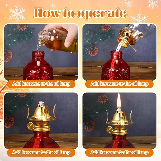3 Pcs Red Chamber Oil Lamps for Indoor Use 10.6'' Vintage Kerosene Lamp Hurricane Oil Lantern Adjustable Fire Wick Decorative Lantern for Valentines Wedding Table Decor Emergency Lighting