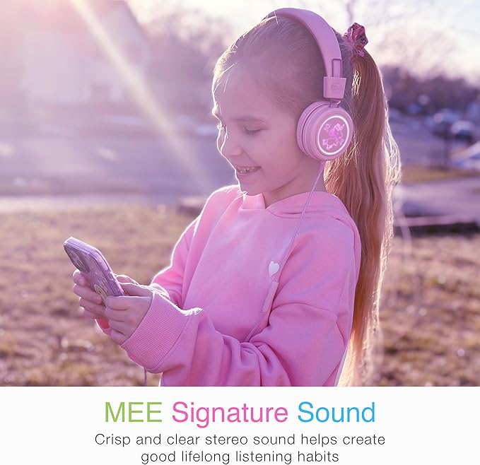 MEE audio KidJamz KJ55 Personalized USB-C Safe Listening Wired Headphones for Kids with Custom LED-Backlit Design, Volume Limiter, & Microphone for iPhone 15, iPad, & USB Type C Devices (Pink)