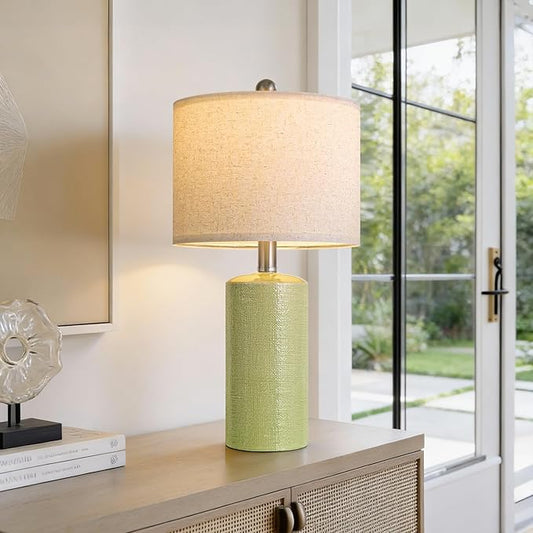 20.5" Small Table Lamps for Living Room Lamp Single Ceramic Lamps for Bedroom Bedside Lamps Modern Boho Lamps for Night Stands Farmhouse Nightstand Lamp Side End Table Lamp, Light Green