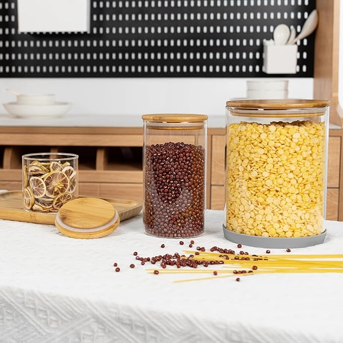 D2scrma 108oz 42oz Straight cylindrical Airtight Storage Jars with Bamboo Lid Set of 2 Large Storage Container Gallon Glass Jars, for Flour, Pasta and Coffee bean (with Black Lable)