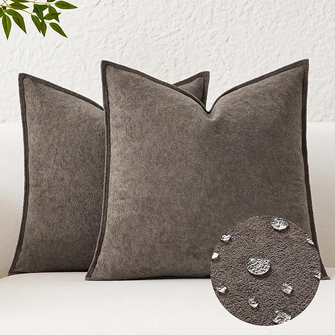Kevin Textile Waterproof Decorative Pillow Covers Coco Brown 20x20 Inch Pack of 2 Soft Boucle Textured Throw Pillowcases Elegant Accent Pillows for Couch Sofa Chair Bed Home Decor Indoor Outdoor