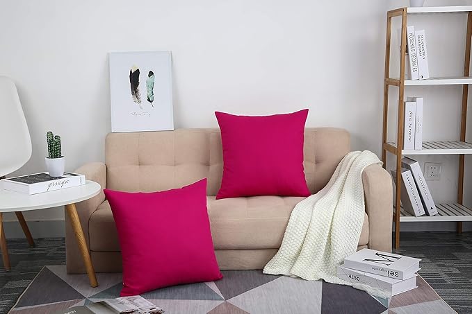 TangDepot Cotton Solid Throw Pillow Covers, 12" x 12" , Brilliant Rose, 1 Count (Pack of 1)