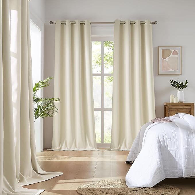 DUALIFE Buttercream Beige Curtains 52x45 Inch Length for Small Windows Set 2 Panels Blackout Short Window Drapes for Bedroom Thermal Insulated Room Darkening Curtains 52x45 Inches Long