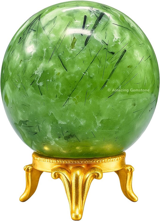 Amazing Gemstone Prehnite Crystal Ball with Stand - 1.5 Inches Crystal Sphere Meditation Balls for Witchcraft and Decorative Balls