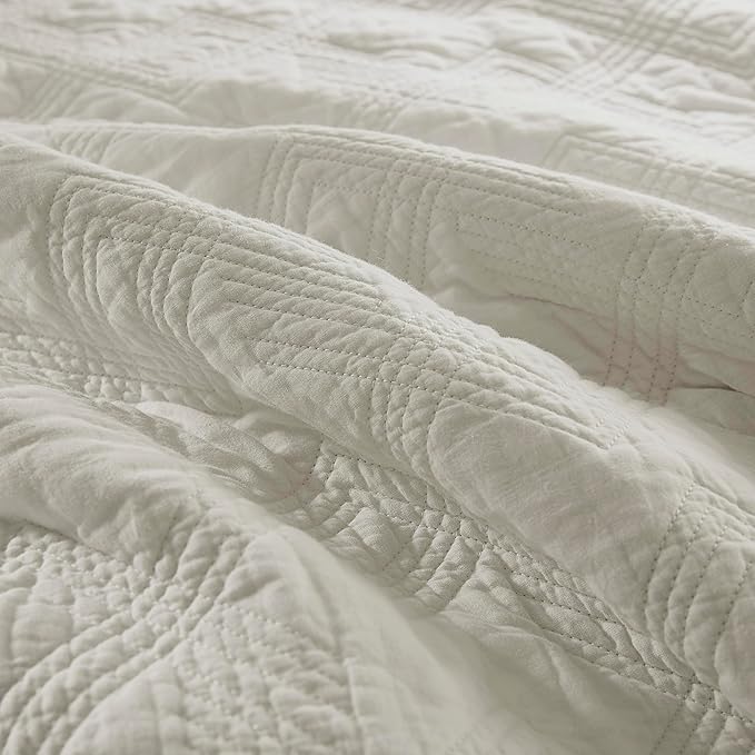 WDCOZY 100% Cotton King Size Quilt Set - Beige Pre-Washed Soft Lightweight Modern Bedspread, Farmhouse Country Rustic Coverlet, Textured Like Linen, Shabby Chic Gauze Bedding, 3 Pieces