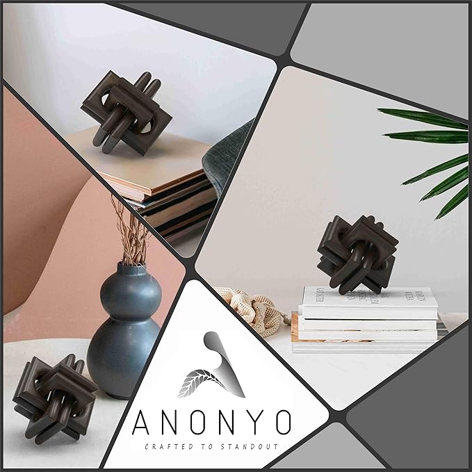 Boho Wooden Chain Links Decorative Object for Coffee Table & Shelf | Handmade Mango Wood Knot Sculpture | Rustic Modern Arch Décor for Living Room, Entryway, Console,Office Home Accent (Black)