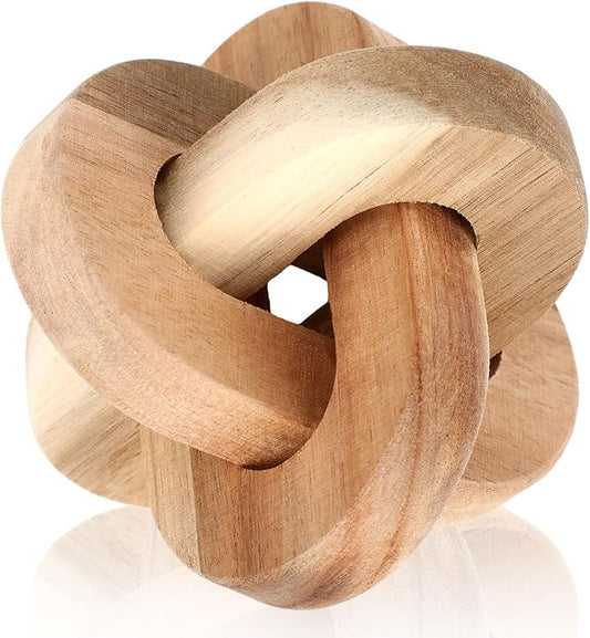 Yalikop 3 Link Wood Knot Decor - Hand Carved Coffee Table Decoration, Boho Chain Link Decor, Modern Shelf, Rustic Objects for Home Living Room Bedroom(Classic,Wooden)