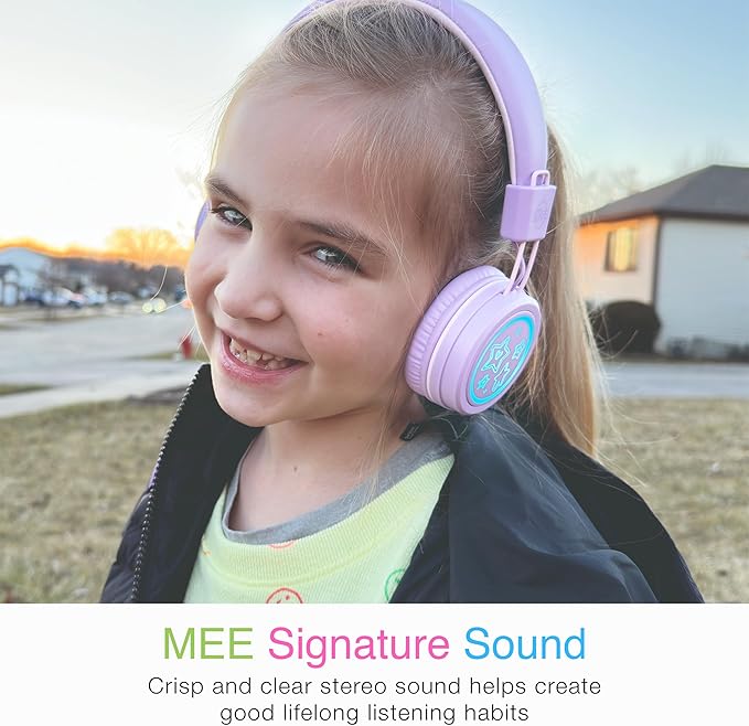 MEE audio KidJamz KJ55 Personalized USB-C Safe Listening Wired Headphones for Kids with Custom LED-Backlit Design, Volume Limiter, & Microphone for iPhone 15, iPad, & USB Type C Devices (Lavender)