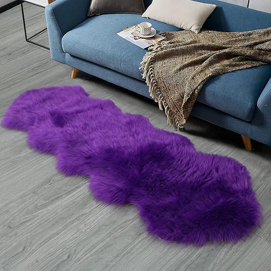 duduta Purple Faux Sheepskin Runner Rugs 2x6 ft, Fluffy Shag Bedroom Rug Fur Sofa Couch Covers Washable