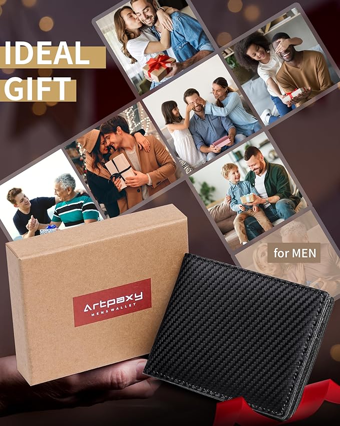 Artpaxy Mens Wallet Bifold Genuine Leather RFID Blocking Wallet for Men with 1 ID Windows 13 Card Holders 2 cash pockets 1 Gift Box